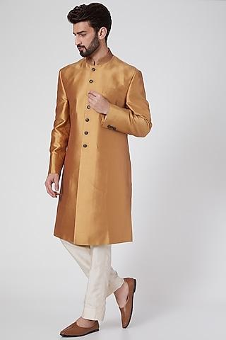 Orange Gold Silk Sherwani