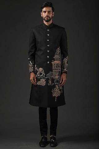 Black Silk Embroidered Sherwani
