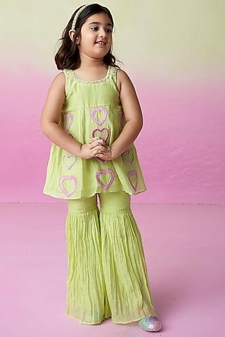 Lime Chanderi Pleated Sharara Set For Girls