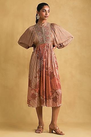 rust-viscose-printed-&-embroidered-midi-dress