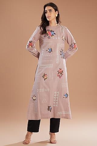 Pink Linen Handcrafted Motif Tunic