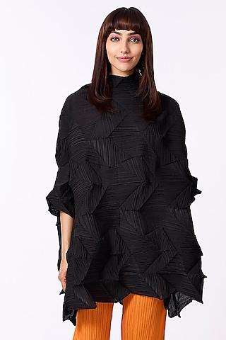 black-3d-pleated-&-polyester-structured-top