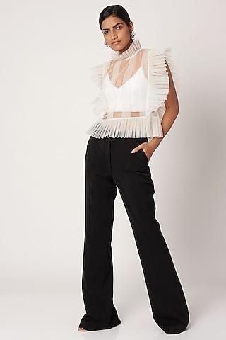 white-net-pleated-top