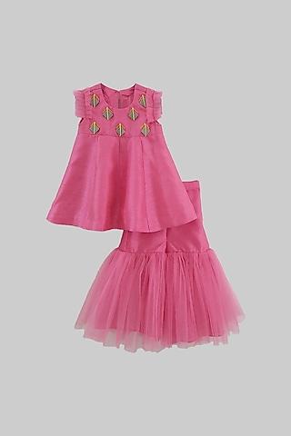 Blush Pink Dupion Silk Sharara Set For Girls