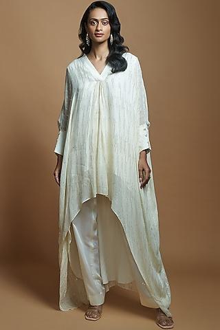 Ivory Georgette Embroidered High-Low Tunic