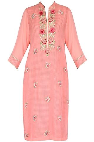 Pink 3D embroidered tunic with butterfly motif bootis