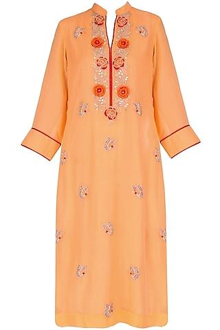 Orange 3D embroidered tunic with butterfly motif bootis