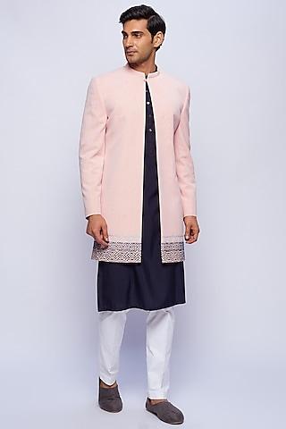 Pink Embroidered Open Style Sherwani