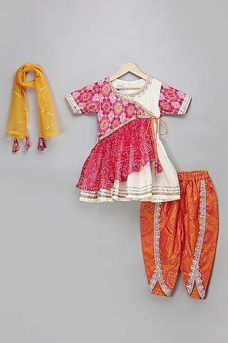 Orange Georgette Lace Embellished Dhoti Set For Girls