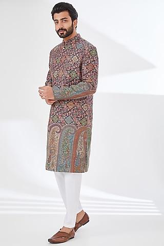 Multi-Colored Polyester Yarn Printed & Embroidered Sherwani