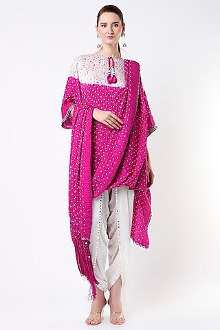 Pink Hand Embroidered Bandhani Draped Tunic