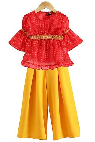 Yellow Georgette Palazzo Pant Set For Girls
