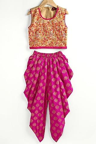 Pink Polyester Printed Dhoti Set For Girls