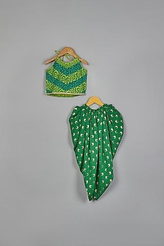 Green Printed Dhoti Set For Girls