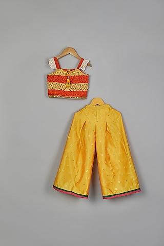 Yellow Polyester Palazzo Pant Set For Girls