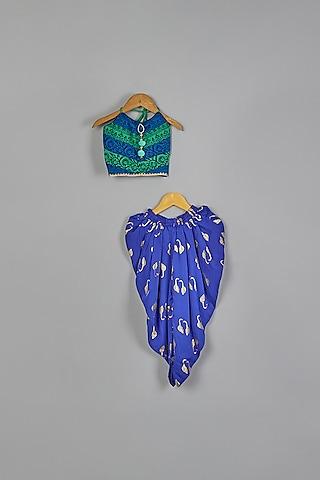Blue Polyester Printed Dhoti Set For Girls