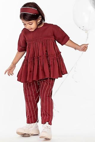 Crimson Red Embroidered Co-ord Set For Girls