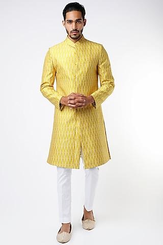 Yellow Cotton Silk Sherwani