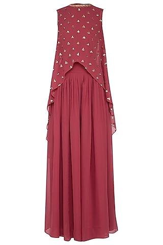 Deep rust embroidered cape with palazzo pants