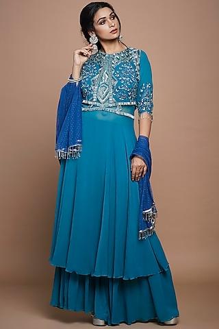 Turquoise Georgette Sharara Set For Girls
