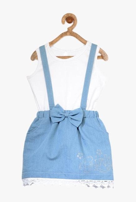 StyleStone Kids Blue & White Printed Dungaree With Inner Top