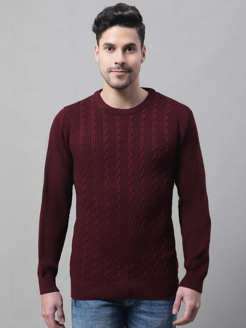 Cantabil Maroon Regular Fit Self Design Sweater