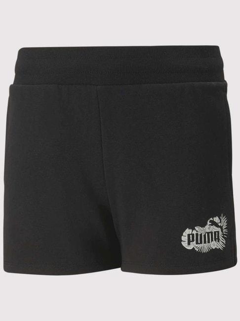 Puma Kids Essential+ FLOWER POWER Black Cotton Logo Shorts