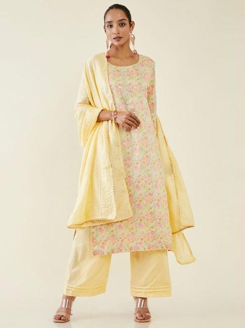 Soch Yellow Cotton Printed Dress Material