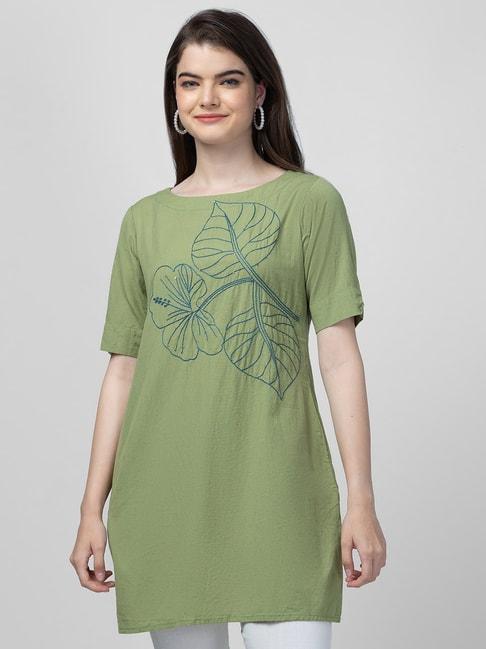 globus-green-cotton-embroidered-a-line-kurti