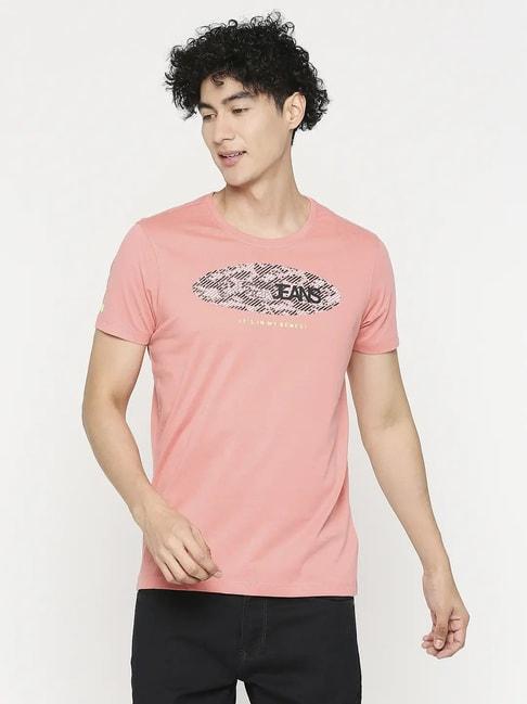 UnderJeans by Spykar Pink Regular Fit Printed T-Shirt