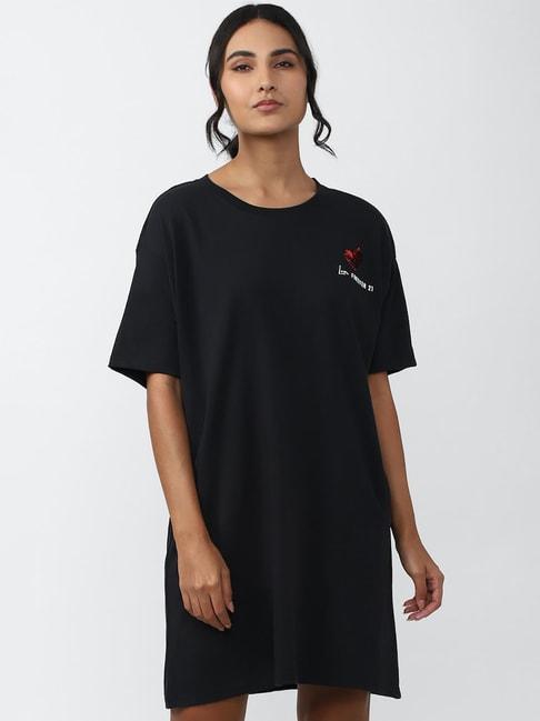 Forever 21 Black Cotton Graphic Print T-Shirt Dress