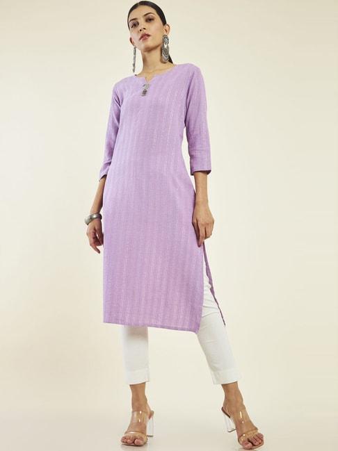 soch-purple-cotton-striped-straight-kurta