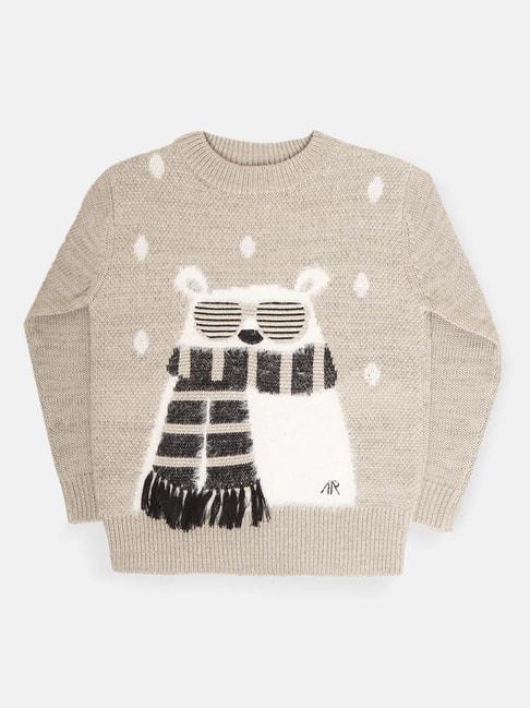 Angel & Rocket Kids Beige Printed Full Sleeves Sweater