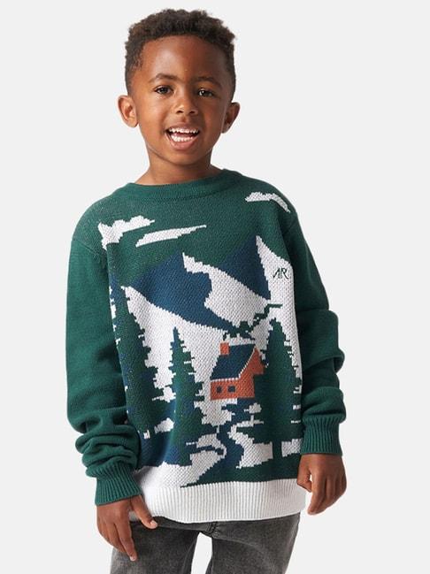 Angel & Rocket Kids Green Printed Full Sleeves Sweater