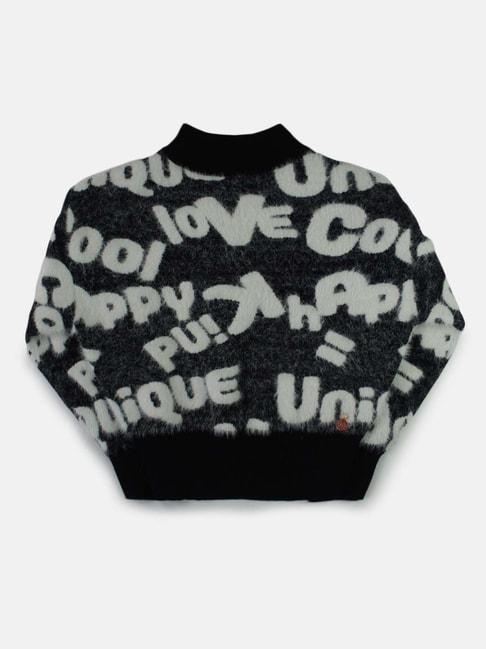 Angel & Rocket Kids Black Printed Full Sleeves Sweater