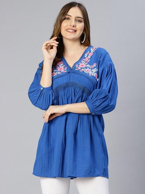 Oxolloxo Blue Cotton Embroidered Tunic