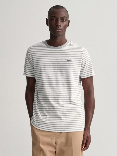 GANT Grey Regular Fit Striped Cotton Crew T-Shirt
