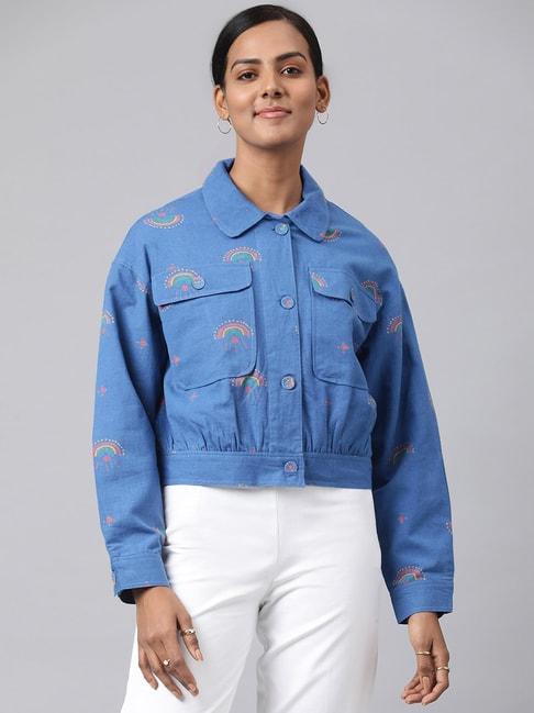 Fabindia Blue Cotton Printed Jacket