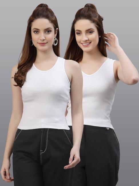 Friskers White Cotton Sleeveless Top - Pack Of 2