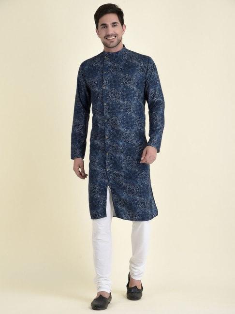 tabard-blue-cotton-regular-fit-printed-kurta-bottom-set