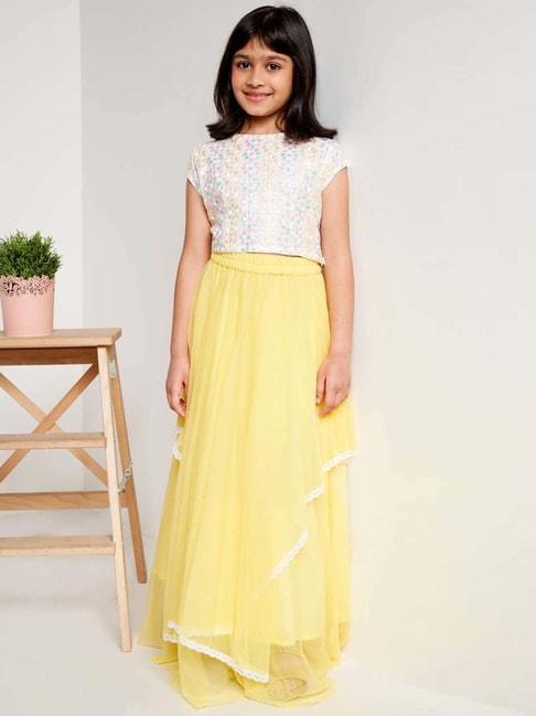 Global Desi Girl White & Yellow Floral Print Top Set