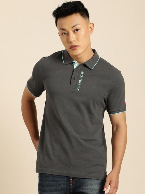 Being Human Grey Cotton Regular Fit Polo T-Shirt