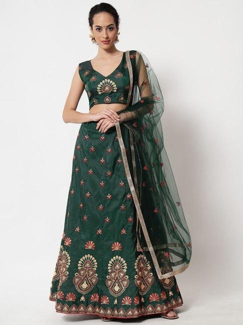 Atsevam Green Embroidered Semi-Stitched Lehenga Choli Set With Dupatta