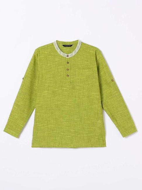 Melange by Lifestyle Kids Green Cotton Regular Fit Full Sleeves Kurta