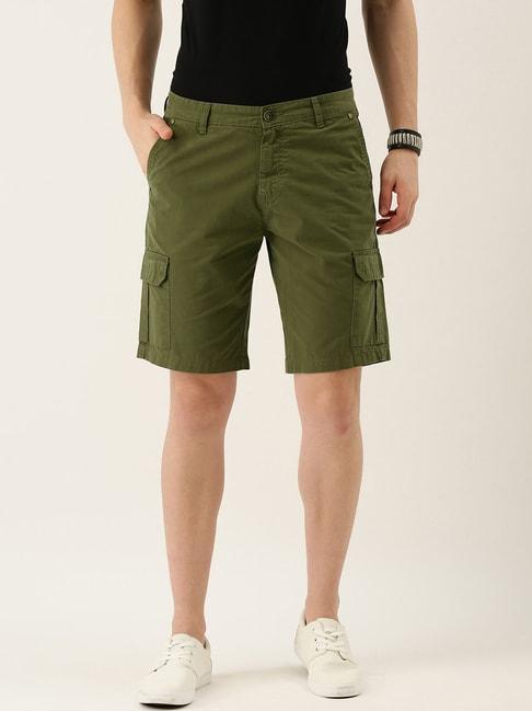IVOC Green Regular Fit Cargo Cotton Shorts