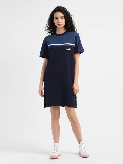 Levi's Blue Cotton Color-Block T Shirt Dress