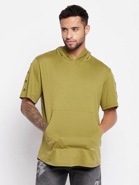 EDRIO Olive Regular Fit Hooded T-Shirt