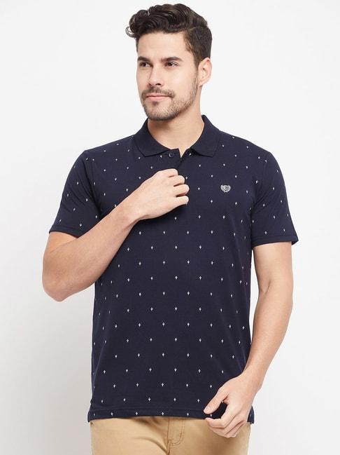 Duke Navy Slim Fit Printed Polo T-Shirt