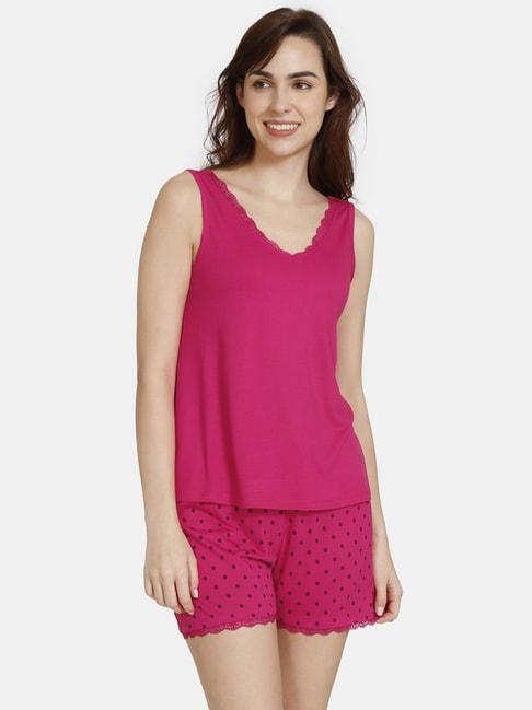 zivame-pink-printed-top-&-shorts-set