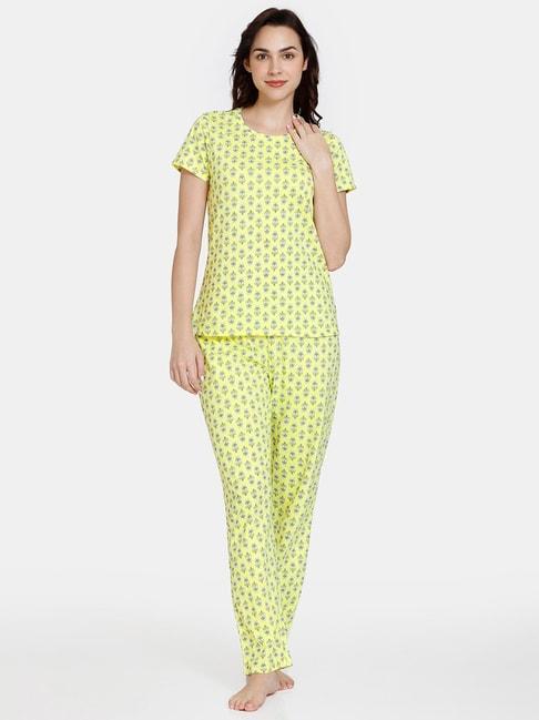 zivame-yellow-printed-top-&-pyjamas-set
